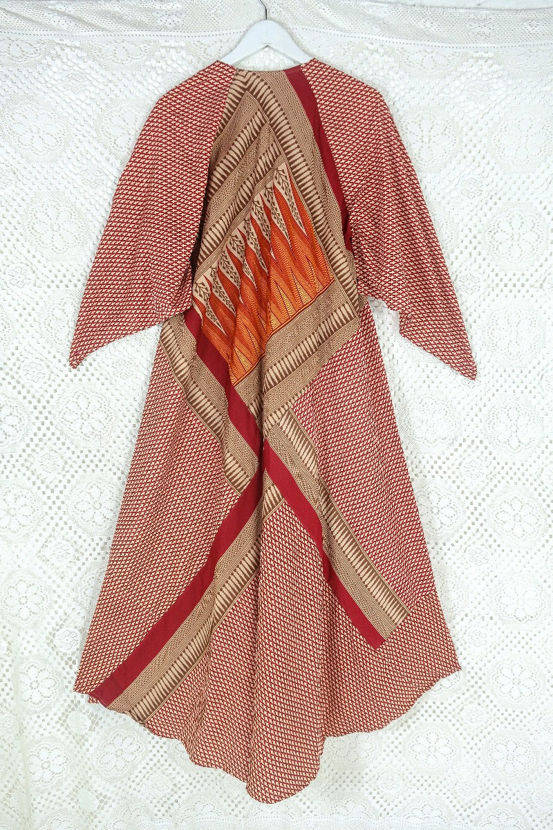 Goddess Dress - Rust Red & Sepia Patchwork - Vintage Sari - Size L by all about audrey