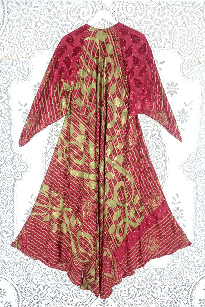 Goddess Dress - Cherry Red & Apple Paisley Jacquard - Vintage Sari - Size L by all about audrey