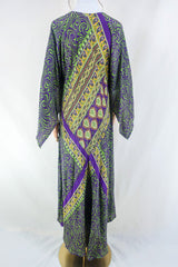 Goddess Dress - Cadbury Purple & Green Floral Paisley - Vintage Sari - Free Size L by all about audrey