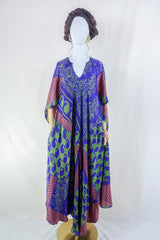 Goddess Dress - Dusky Purple & Midnight Green Paisley - Vintage Sari - Free Size L by all about audrey