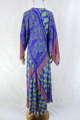 Goddess Dress - Dusky Purple & Midnight Green Paisley - Vintage Sari - Free Size L by all about audrey