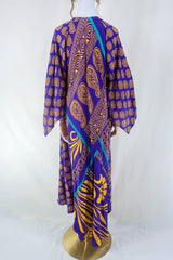 Goddess Dress - Ultraviolet & Gold Floral - Vintage Sari - Free Size L by all about audrey