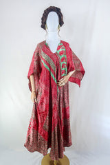 Goddess Dress - Shimmering Red & Sage Green Jacquard - Vintage Sari - Free Size L by all about audrey