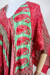 Goddess Dress - Shimmering Red & Sage Green Jacquard - Vintage Sari - Free Size L by all about audrey