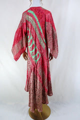 Goddess Dress - Shimmering Red & Sage Green Jacquard - Vintage Sari - Free Size L by all about audrey