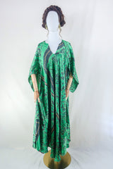 Goddess Dress - Spearmint & Charcoal Floral - Vintage Sari - Free Size L by all about audrey
