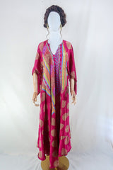 Goddess Dress - Blazing Pink & Multicoloured Patchwork - Vintage Sari - Free Size L by all about audrey