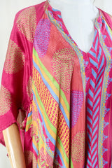 Goddess Dress - Blazing Pink & Multicoloured Patchwork - Vintage Sari - Free Size L by all about audrey