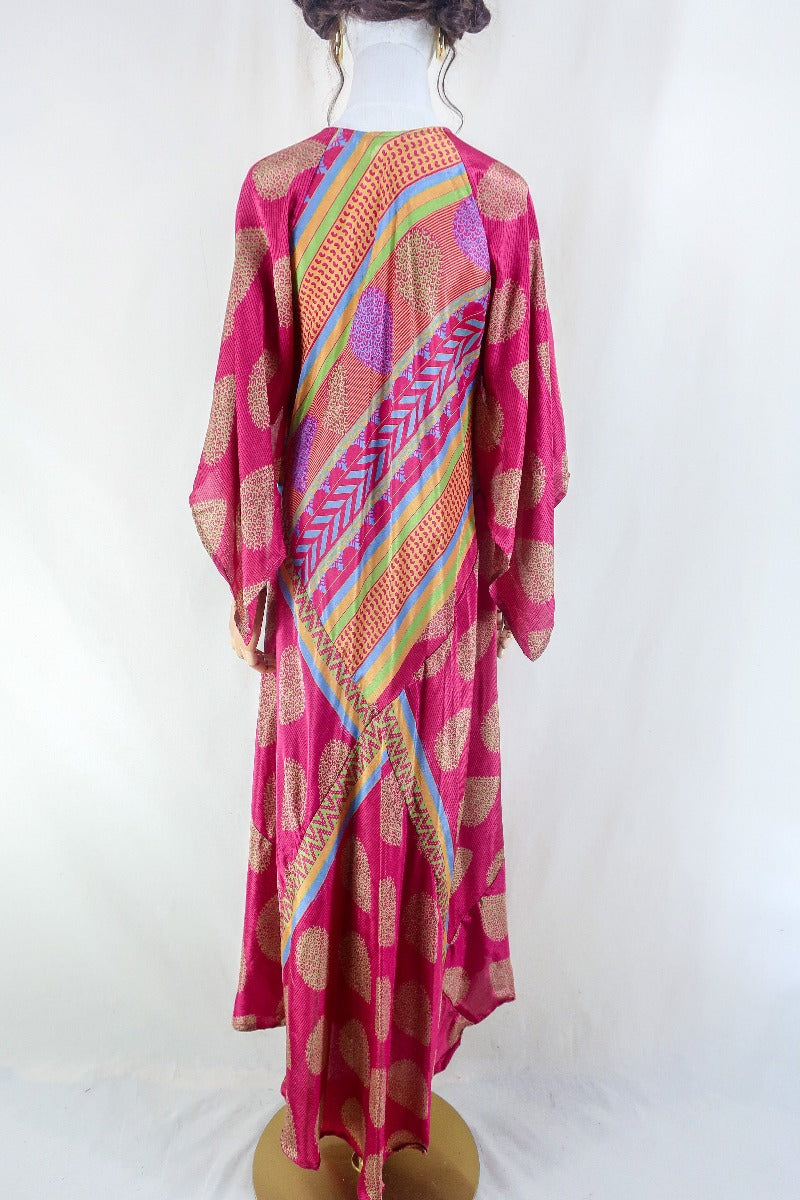 Goddess Dress - Blazing Pink & Multicoloured Patchwork - Vintage Sari - Free Size L by all about audrey