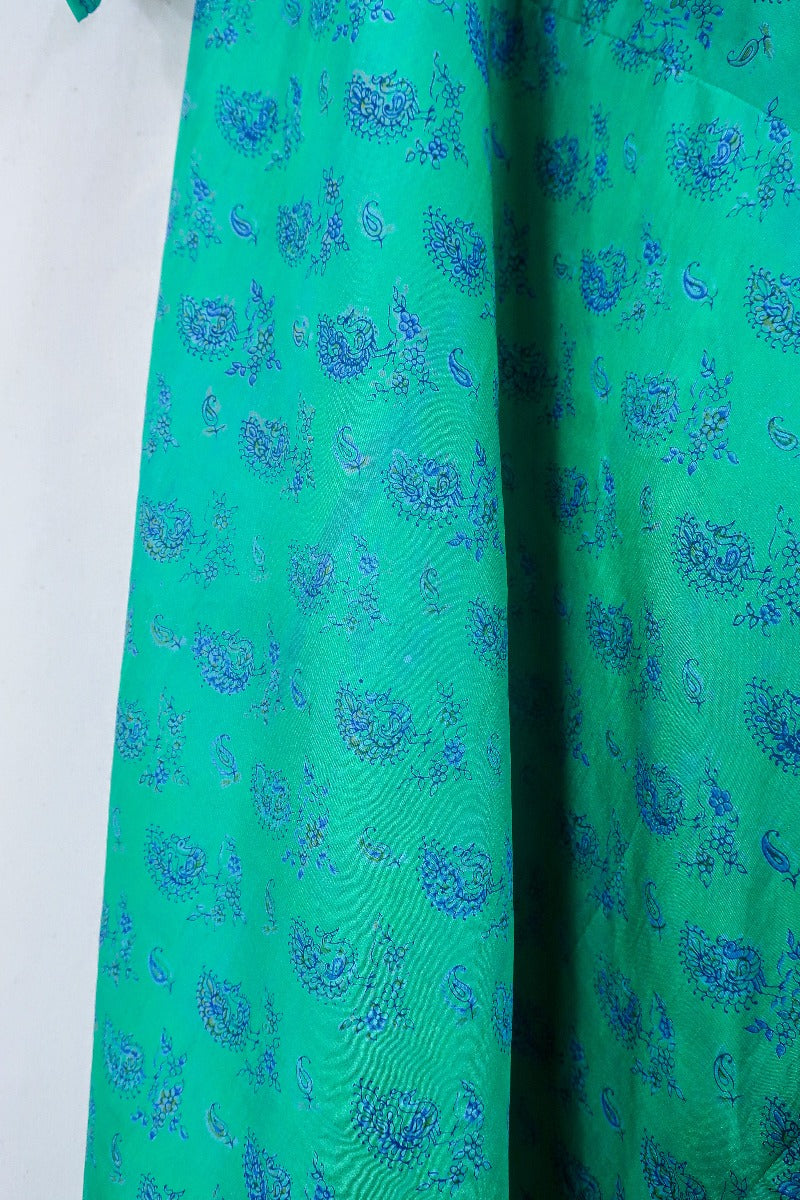 Goddess Dress - Midnight Lavender & Green Peacocks - Indian Pure Silk Sari - Free Size By All About Audrey