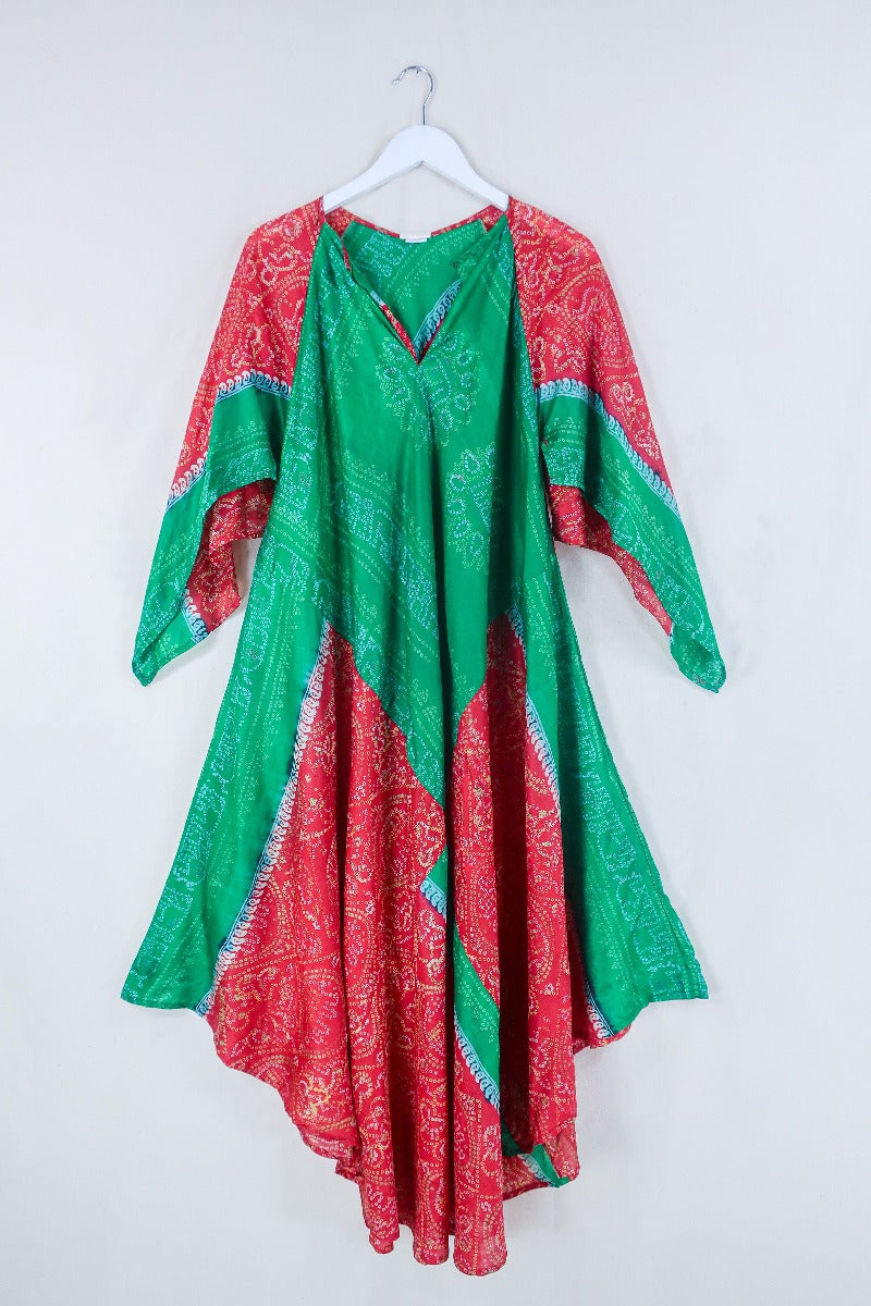 Goddess Dress - Crimson and Parakeet Ink paisley - Indian Pure Silk Sari - Free Size by all about audrey