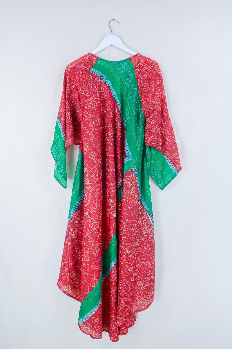 Goddess Dress - Crimson and Parakeet Ink paisley - Indian Pure Silk Sari - Free Size by all about audrey