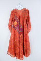Goddess Dress - Mango and Clementine Parade - Indian Pure Silk Sari - Free Size