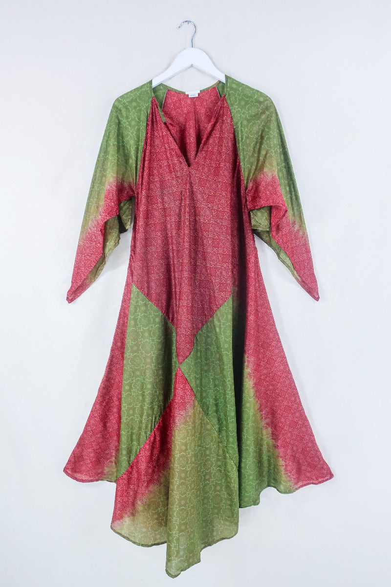 Goddess Dress - Olive and Saffron Mandala  - Indian Pure Silk Sari - Free Size