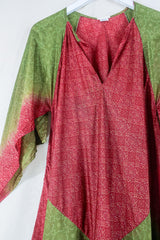 Goddess Dress - Olive and Saffron Mandala  - Indian Pure Silk Sari - Free Size