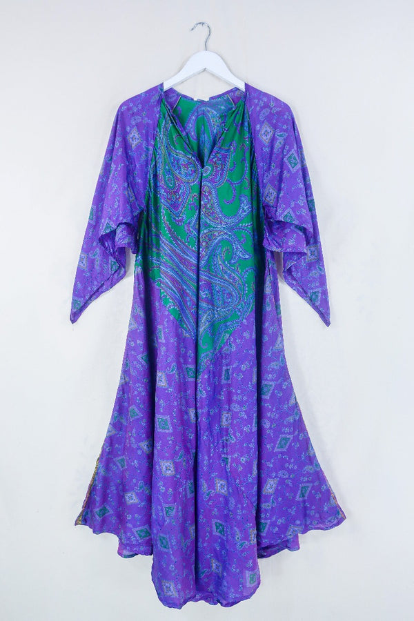 Goddess Dress - Amethyst Pink & Green Paisley - Indian Pure Silk Sari - Free Size By All About Audrey