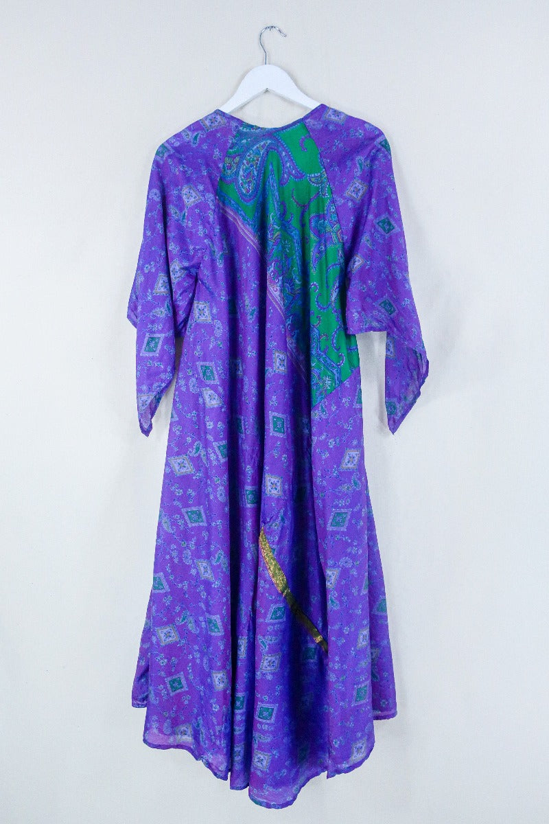 Goddess Dress - Amethyst Pink & Green Paisley - Indian Pure Silk Sari - Free Size By All About Audrey