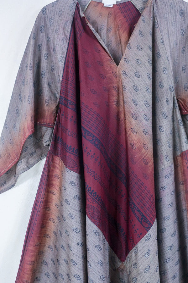 Goddess Dress - Slate and Garnet Ombre - Indian Pure Silk Sari - Free Size by all about audrey