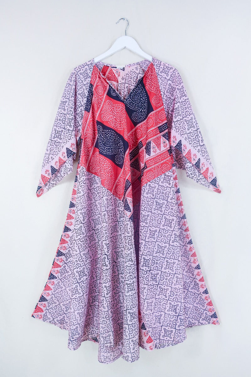 Goddess Dress - Strawberries and Cream Speckle Mandala - Indian Pure Silk Sari - Free Size by all about audrey