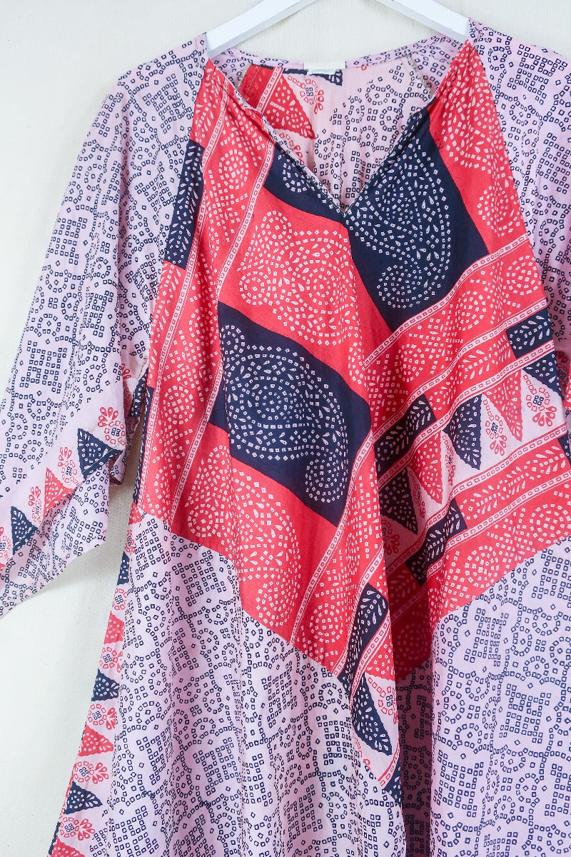 Goddess Dress - Strawberries and Cream Speckle Mandala - Indian Pure Silk Sari - Free Size by all about audrey