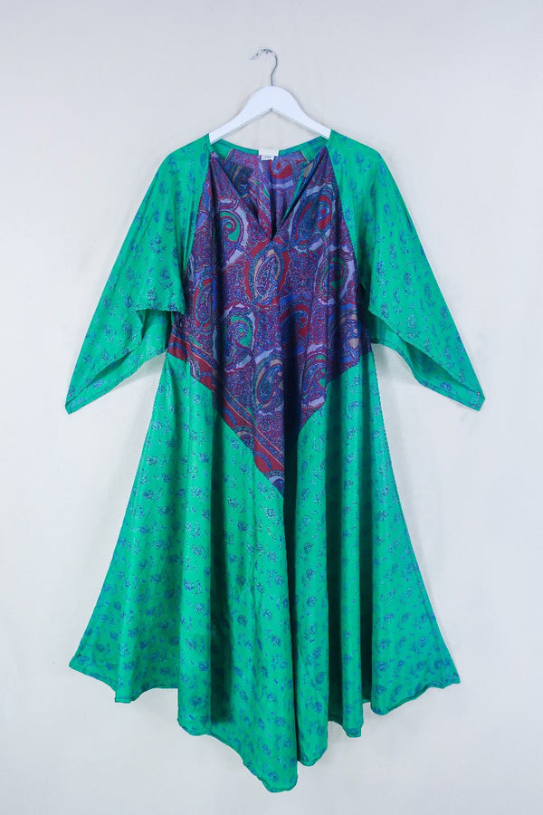 Goddess Dress - Midnight Lavender & Green Peacocks - Indian Pure Silk Sari - Free Size By All About Audrey