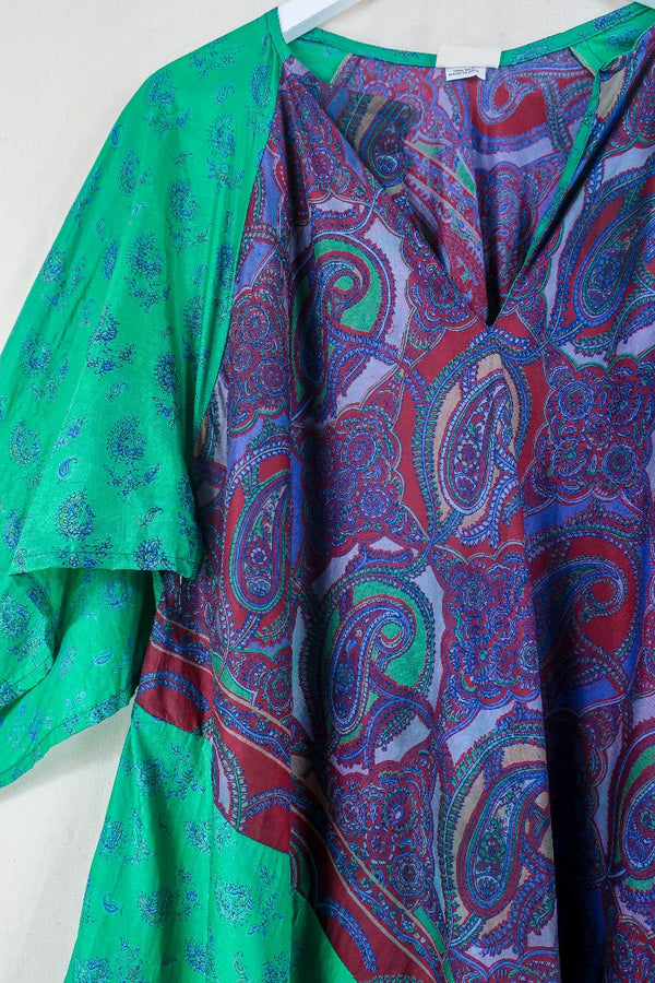 Goddess Dress - Midnight Lavender & Green Peacocks - Indian Pure Silk Sari - Free Size By All About Audrey