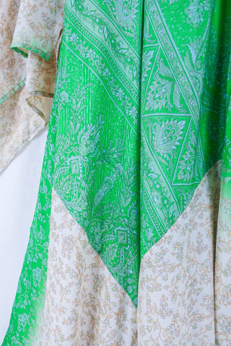 Goddess Dress - Parakeet and Taupe Cornucopia  - Indian Pure Silk Sari - Free Size by all about audrey