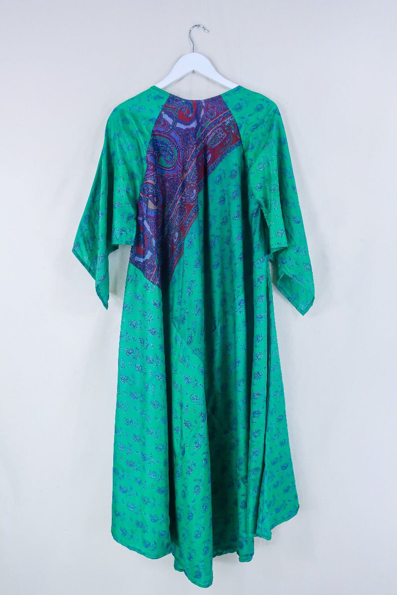 Goddess Dress - Midnight Lavender & Green Peacocks - Indian Pure Silk Sari - Free Size By All About Audrey