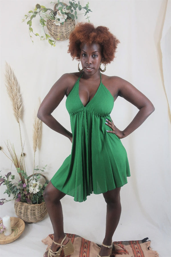 Khroma Medusa Mini Halter Dress - Forest Green - Free Size By All About Audrey