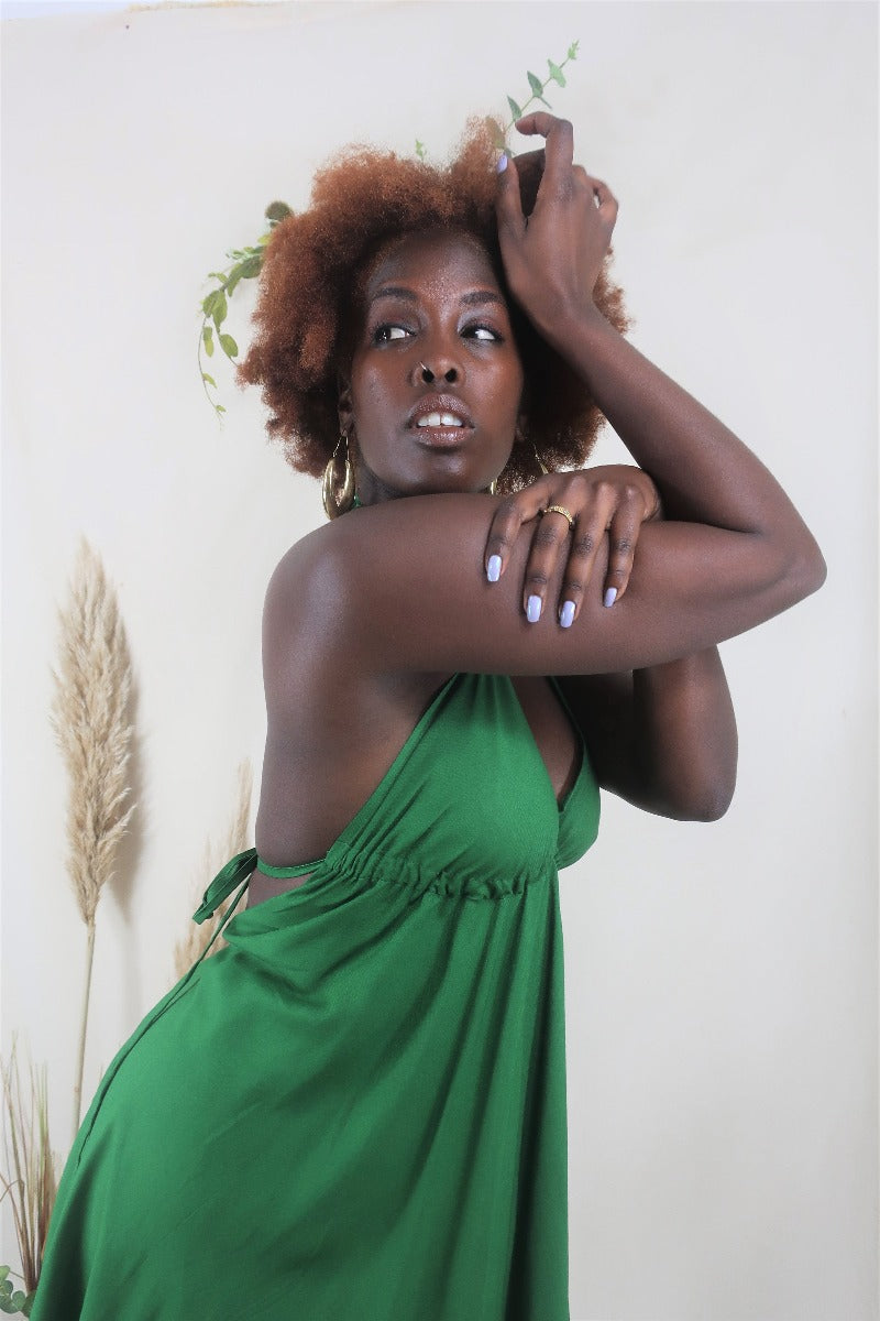 Khroma Medusa Mini Halter Dress in Forest Green - Free Size All About Audrey Vintage Boutique Khroma Medusa Mini Halter Dress in Forest Green - Free Size All About Audrey Vintage Boutique