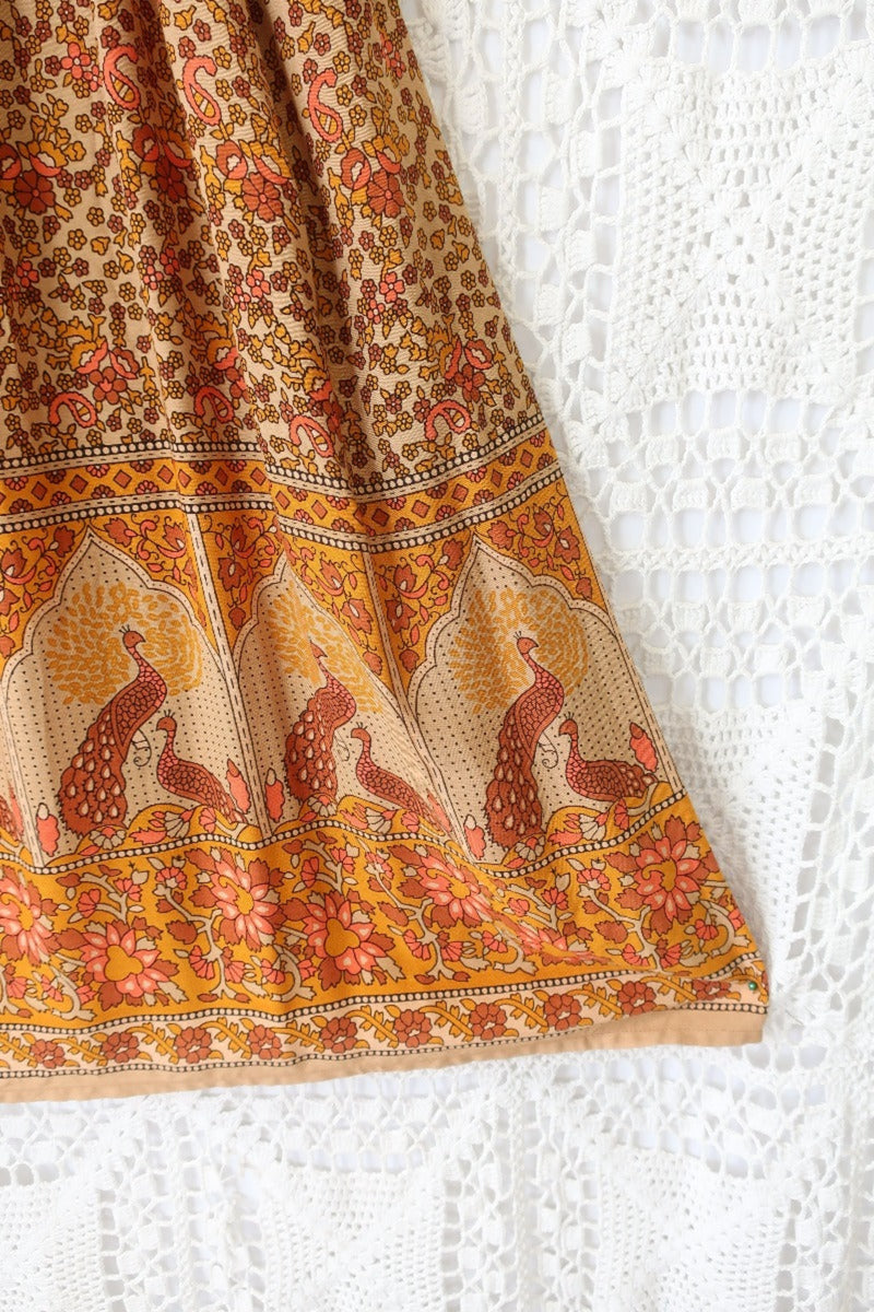 Peacock Primrose Bohemian Balloon Sleeve Smock Dress - Tan & Turmeric Rayon - ALL SIZES by All About Audrey