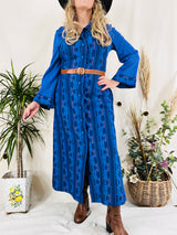 Vintage 70s Housecoat - Midnight Sapphire Mosaic - Size S/M