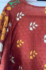 Aquaria Robe Dress - Vintage Sari - Brick Red Bloom - Free Size M/L