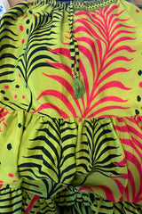 Rosie Maxi Skirt - Vintage Sari - Tropical Lime & Flamingo Pink Ferns - XS- S/M By All About Audrey