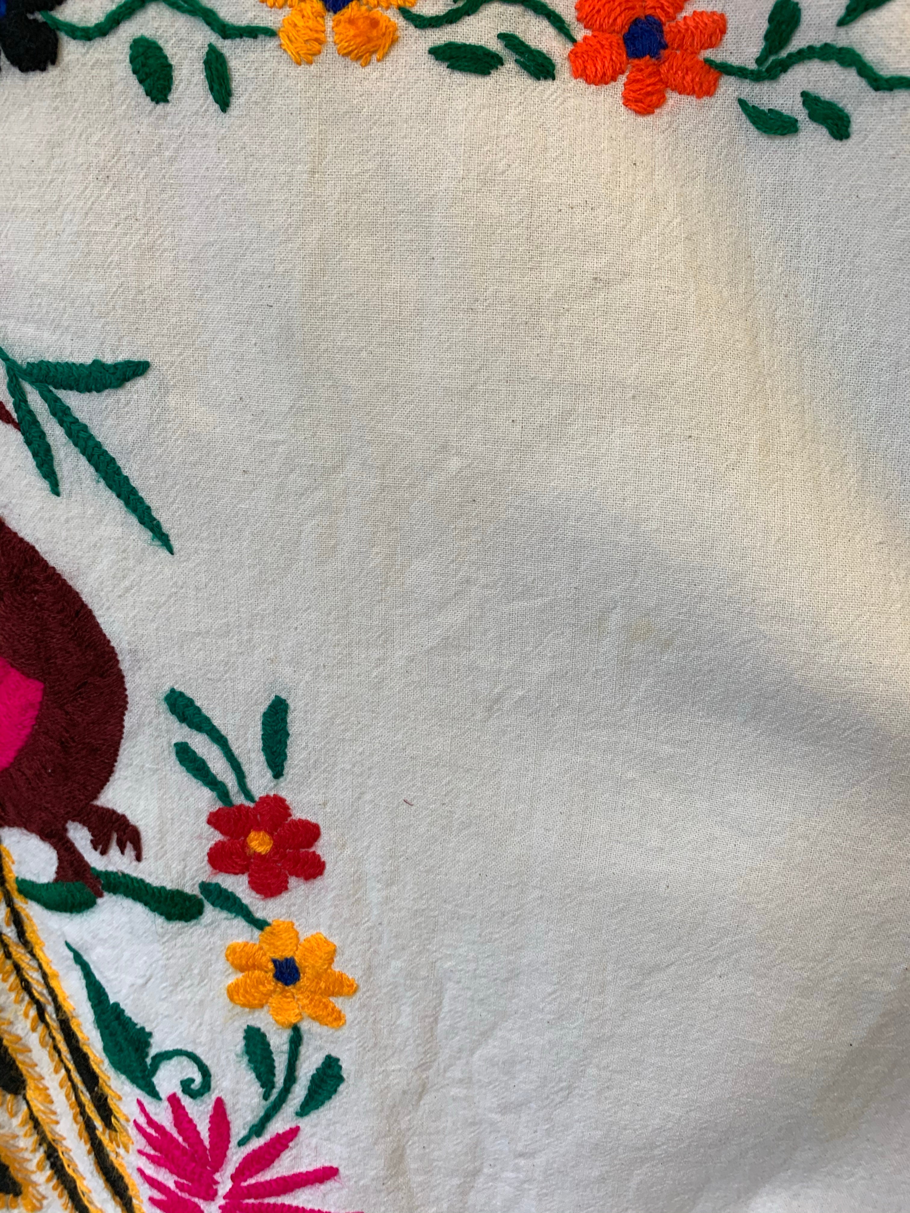 Vintage Dress - Mexican Peacock Floral Embroidered Midi - Free Size