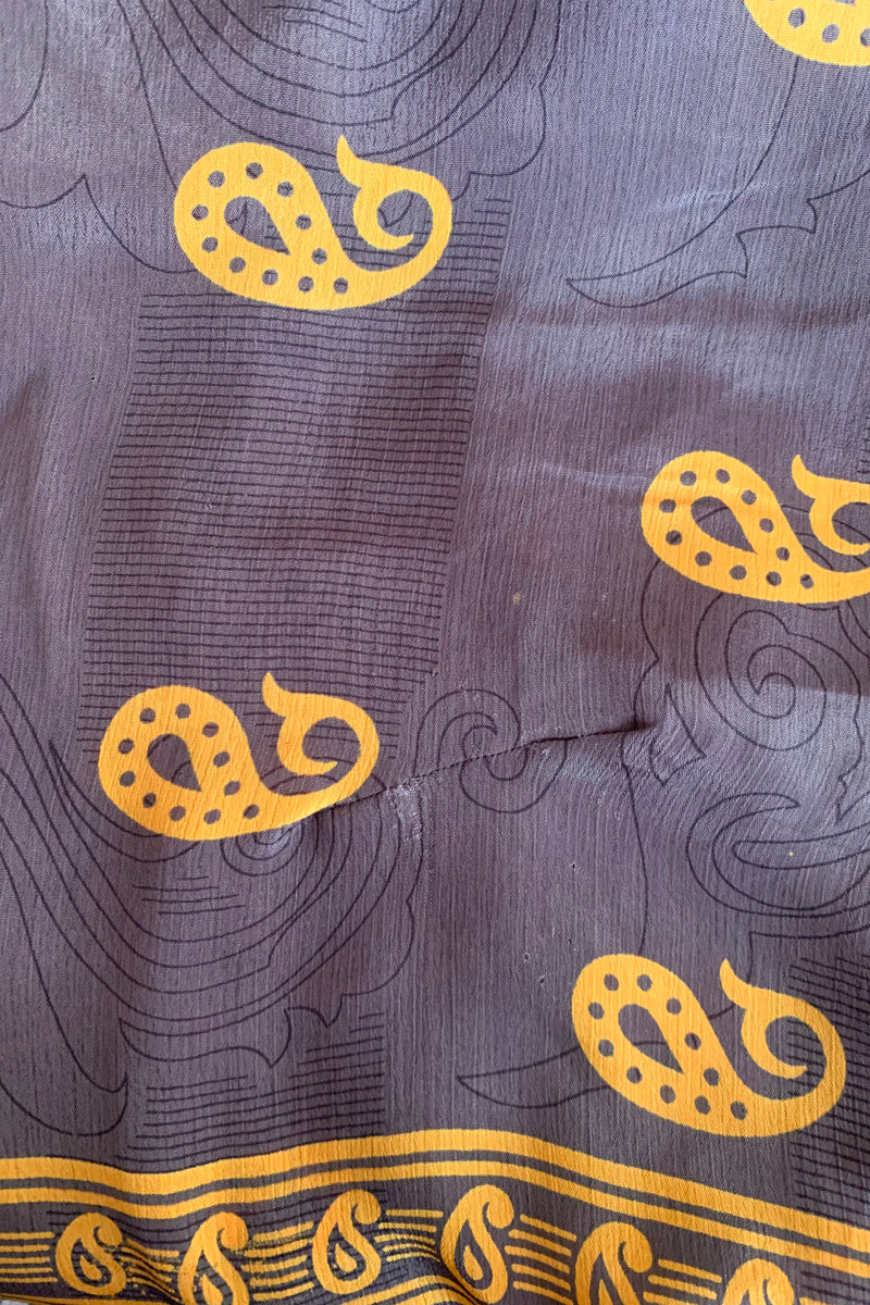 Gemini Kimono - Smokey Flourishes & Yellow Paisley - Vintage Indian Sari - Size XL