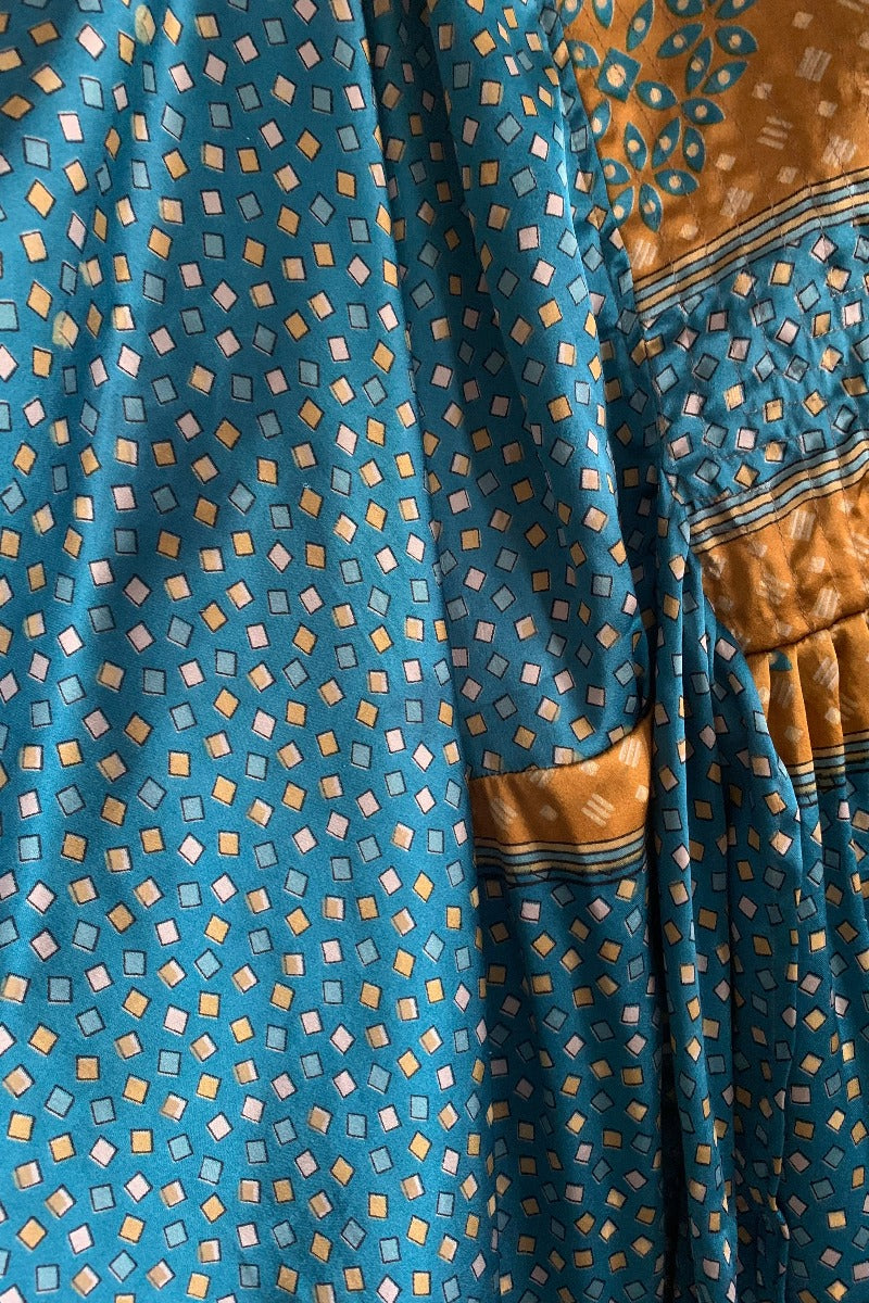 Lunar Maxi Dress - Vintage Sari - Deep Turquoise & Gold - Size S/M by all about audrey