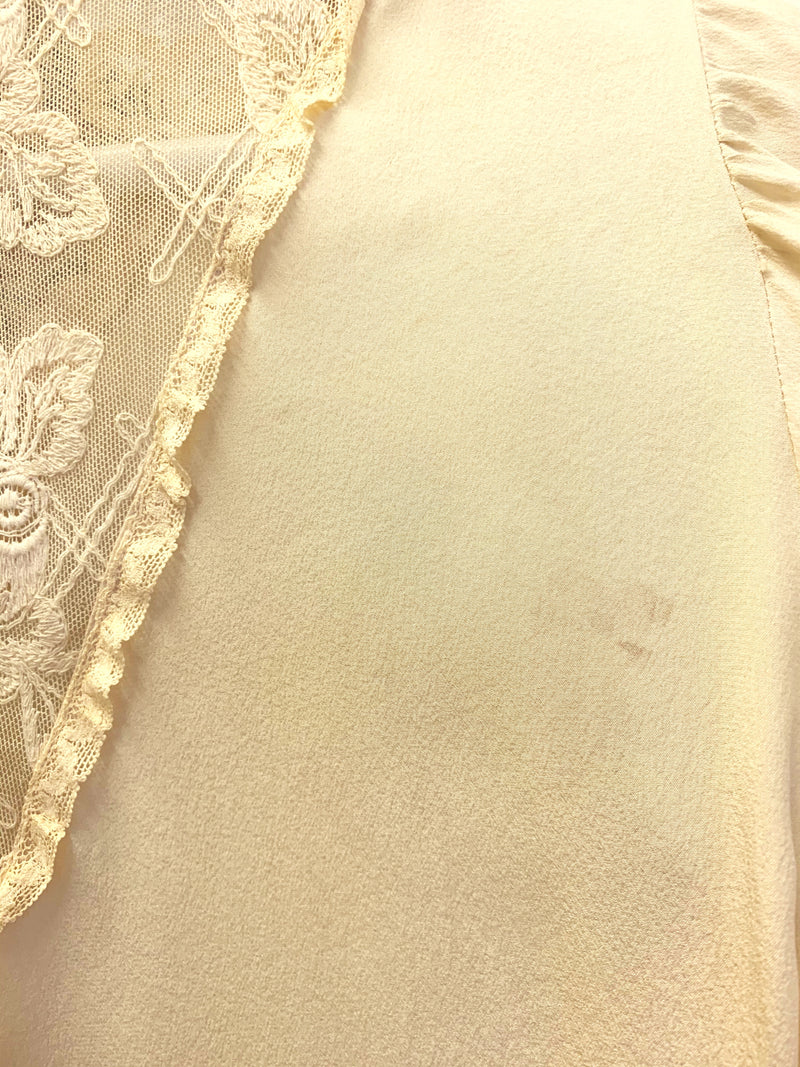 70's Vintage Blouse - Ivory with Floral Lace - Size M/L
