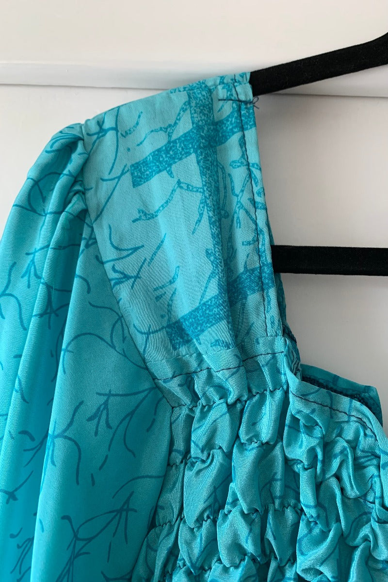 Pearl Top - Turquoise & Sandstone Stripe - Vintage Indian Sari - S - M/L By All About Audrey