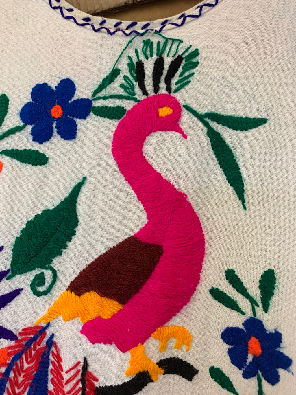 Vintage Dress - Mexican Peacock Floral Embroidered Midi - Free Size