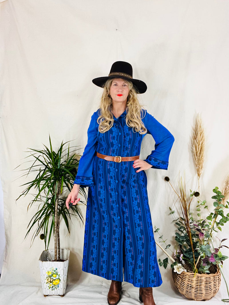 Vintage 70s Housecoat - Midnight Sapphire Mosaic - Size S/M