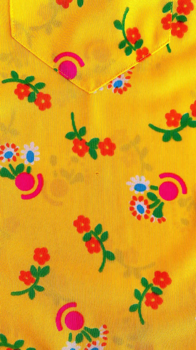 vintage 70s boho long sleeve button up shirt in solar yellow with a floral print - All About Audrey