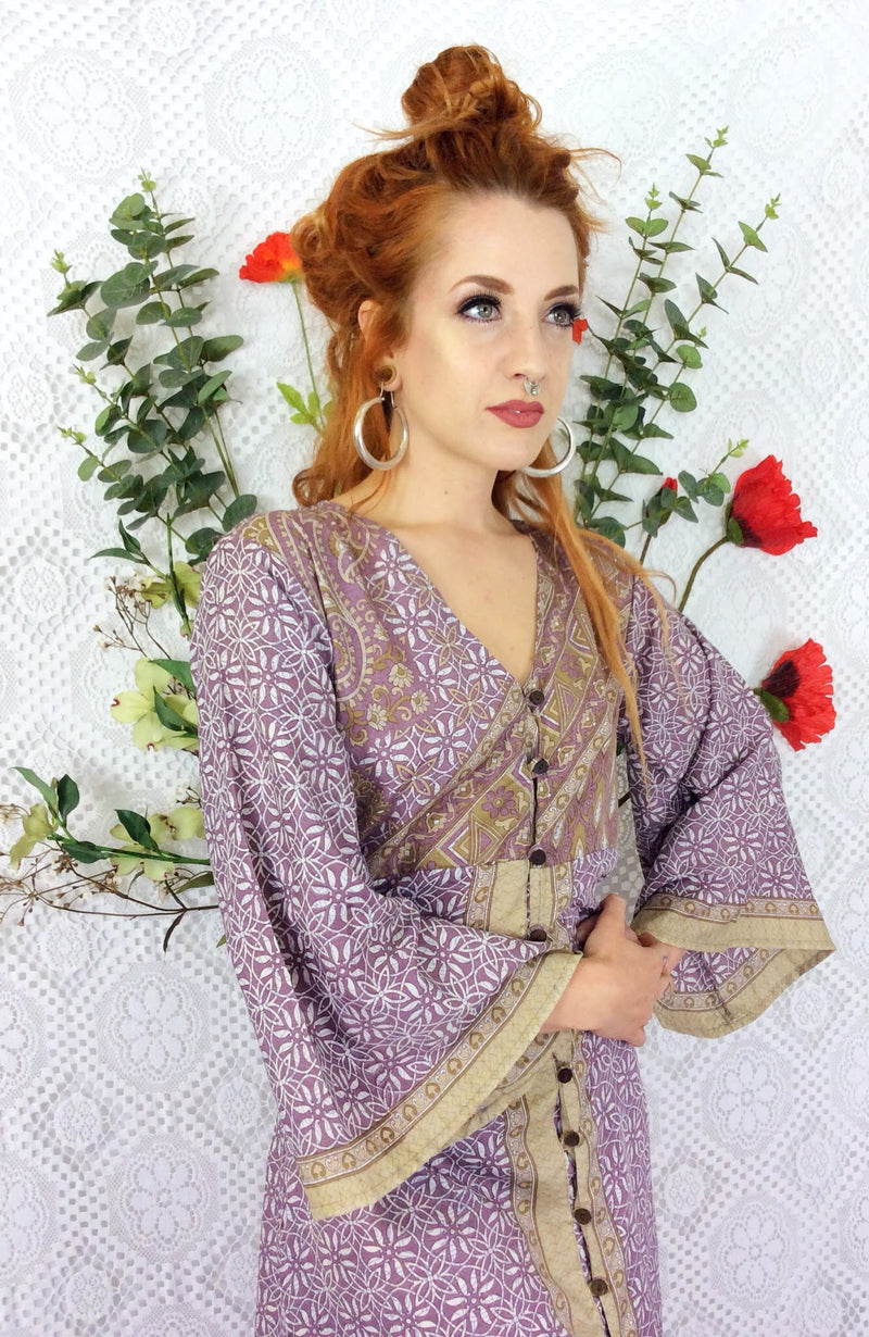 Jasmine Maxi Dress - Peppermint & Ivory Paisley Vintage Sari - Size S/M