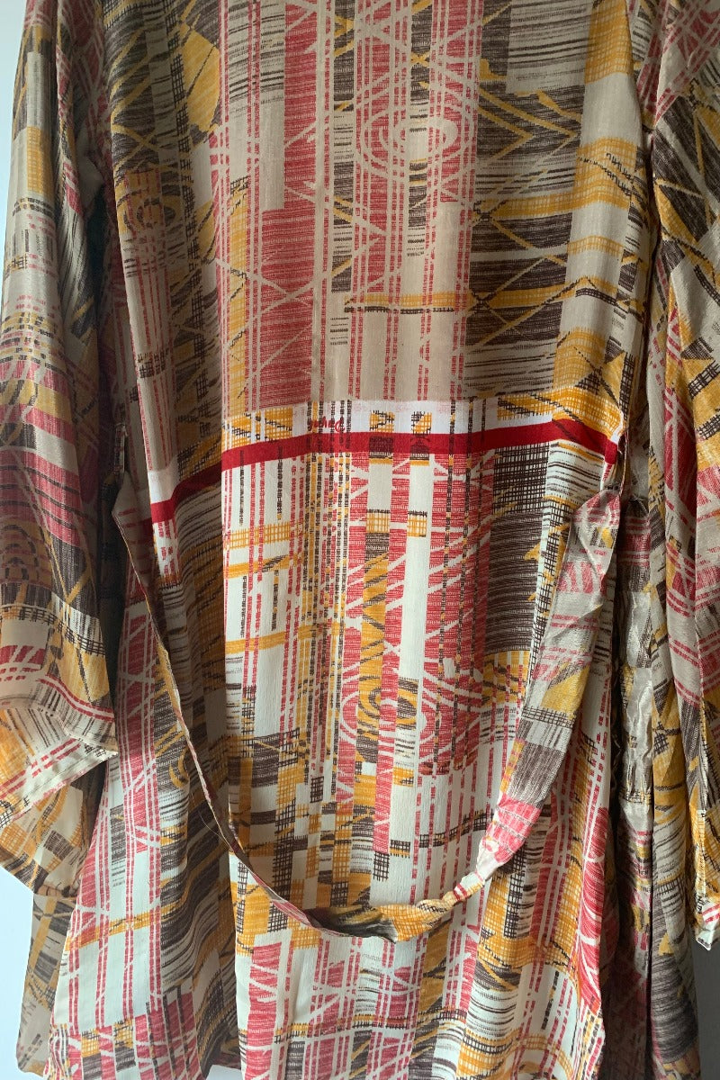 Karina Kimono Mini Dress - Vintage Sari - Earthy Mauve Abstract - Free Size S By All About Audrey