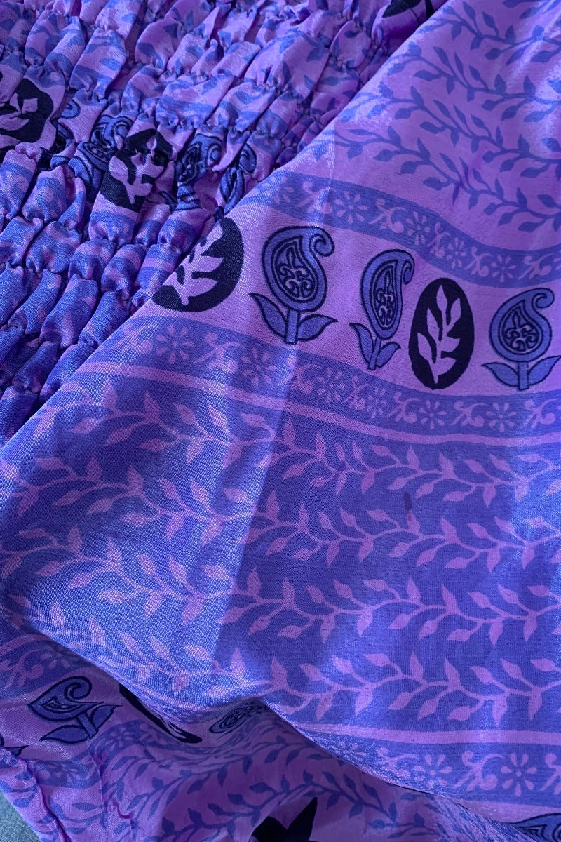 Pearl Top - Mauve, Cornflower & Midnight Blue Block Print - Vintage Indian Sari - S/M All About Audrey