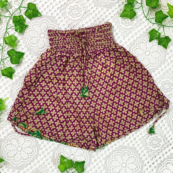 Pippa Shorts - Vintage Indian Cotton Shorts - Purple & Sand - Size XXS