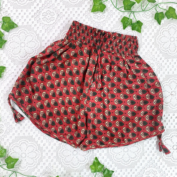 Pippa Shorts - Vintage Indian Sari Shorts -  Soft Red & Grey Floral- Size XS