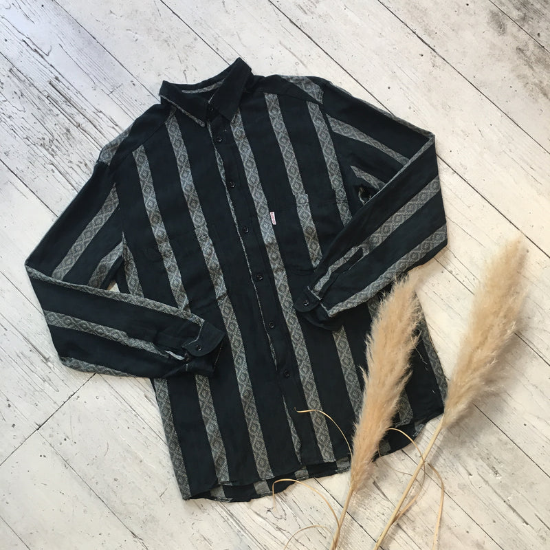 Vintage Charcoal Black Stripe Shirt - Free Size