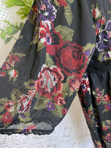 SALE Vintage Black Floral Dress With Lace - Size S