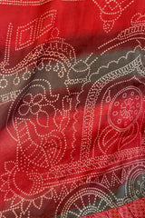 Venus Vintage Sari Midi Dress - Cherry Red & Slate Batik Effect - Size S/M By All About Audrey